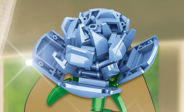 róża niebieska flower: kwiatek z klocków 3d