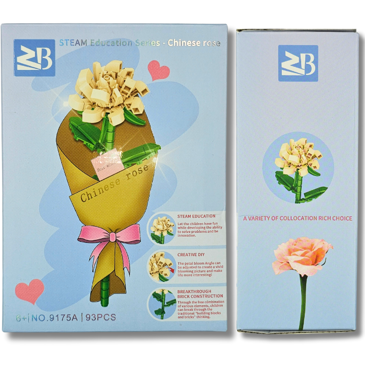 róża biała flower: kwiatek z klocków 3d